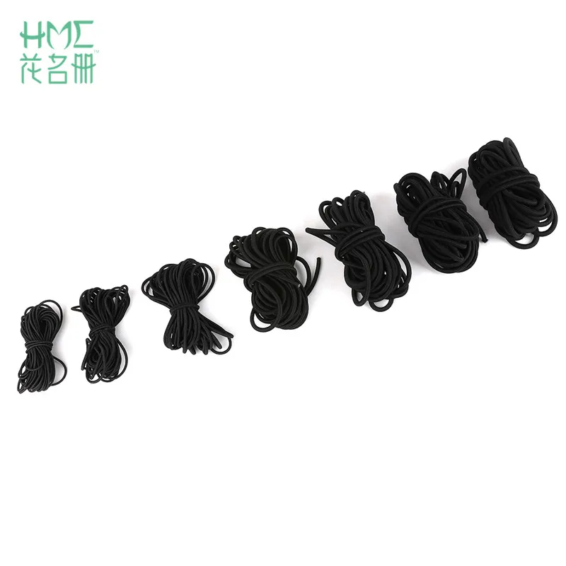 2M/bag 1/1.5/2/2.5/3/4/5mm Black Round Thread Cord Elastic Band Elastic Rope Rubber Band Elastic Line DIY Sewing Accessories
