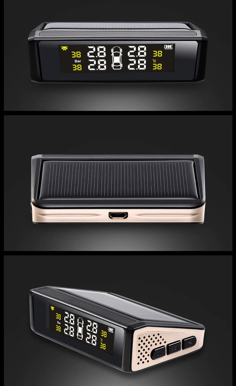 Solar Energy Smart Car TPMS Tire Pressure Monitoring System Digital LCD Display Auto Security Alarm Systems with Sensor 2