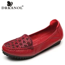 DRKANOL/Женская обувь на плоской подошве из натуральной кожи; сезон весна-осень; Лоферы без застежки с мягкой подошвой и стразами; женская повседневная обувь