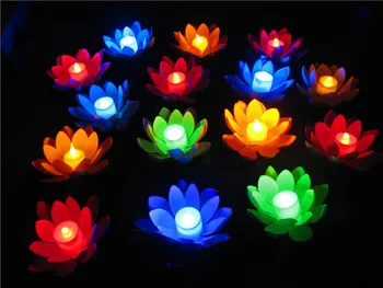 

Artificial LED Floating Lotus Flower Candle Lamp With Colorful Changed Lights For Wedding Party Decorations