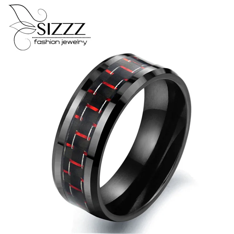 SIZZZ 8mm Wide Fashion Fine New Jewelry Carbon Fiber Gift Ceramic Black Color Ring For Menin