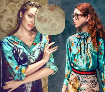 

Birds flowers Color elastic plant silk fabric dress tweed scrapbook printing Party satin tissu african chiffon fabric Scarf A217