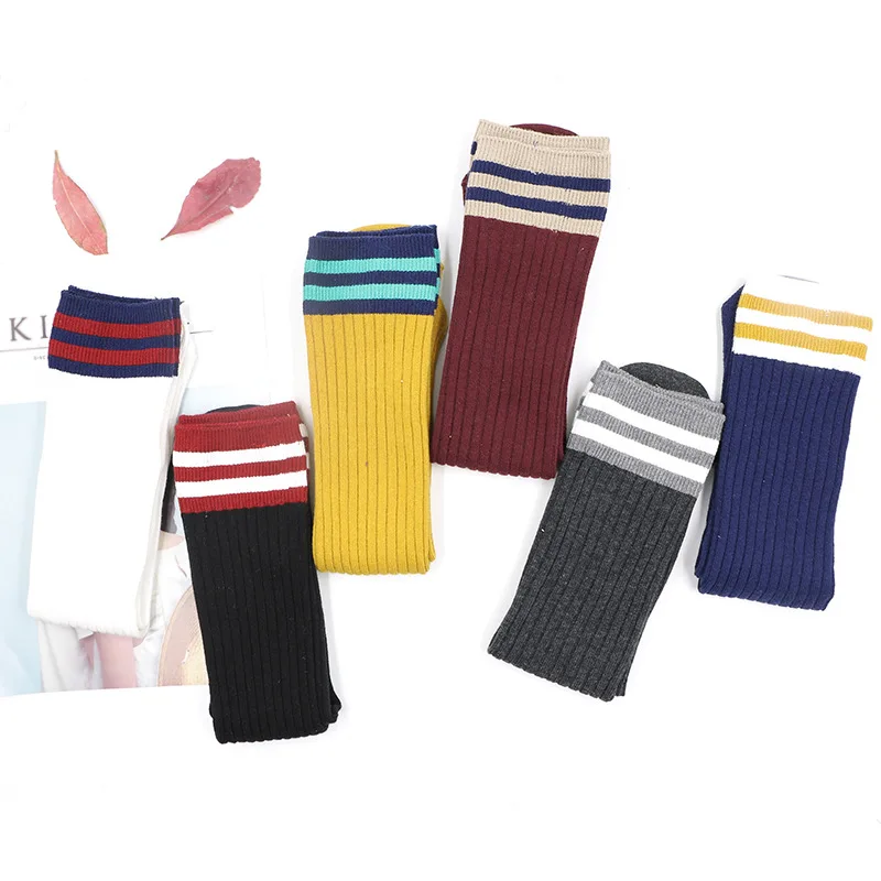 

Japanese Style Women Striped Knitting Socks Ladies Sexy Under The Knee Socks Cute Girls Long Stockings