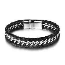 Мужские браслеты, подарок, черный кожаный плетеный браслет, вязаный браслет с магнитной застежкой, мужские ювелирные изделия