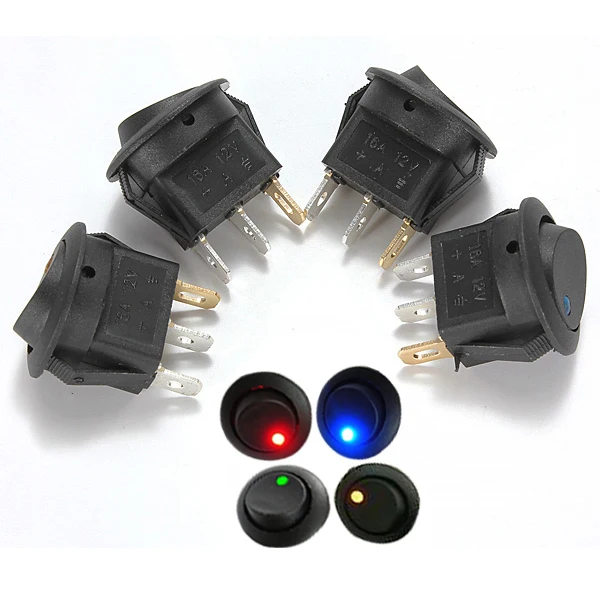 

5Pcs Car 12V Round Rocker Dot Boat LED Light Toggle Switch ON/OFF SPST Switch 3 Pins Red Green Blue Yellow