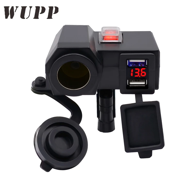 

WUPP Motorcycle Dc 12V Cigarette Lighter Power Adapter With 2.1A Dual Usb Power Socket Charger Led Digital Voltmeter Voltage