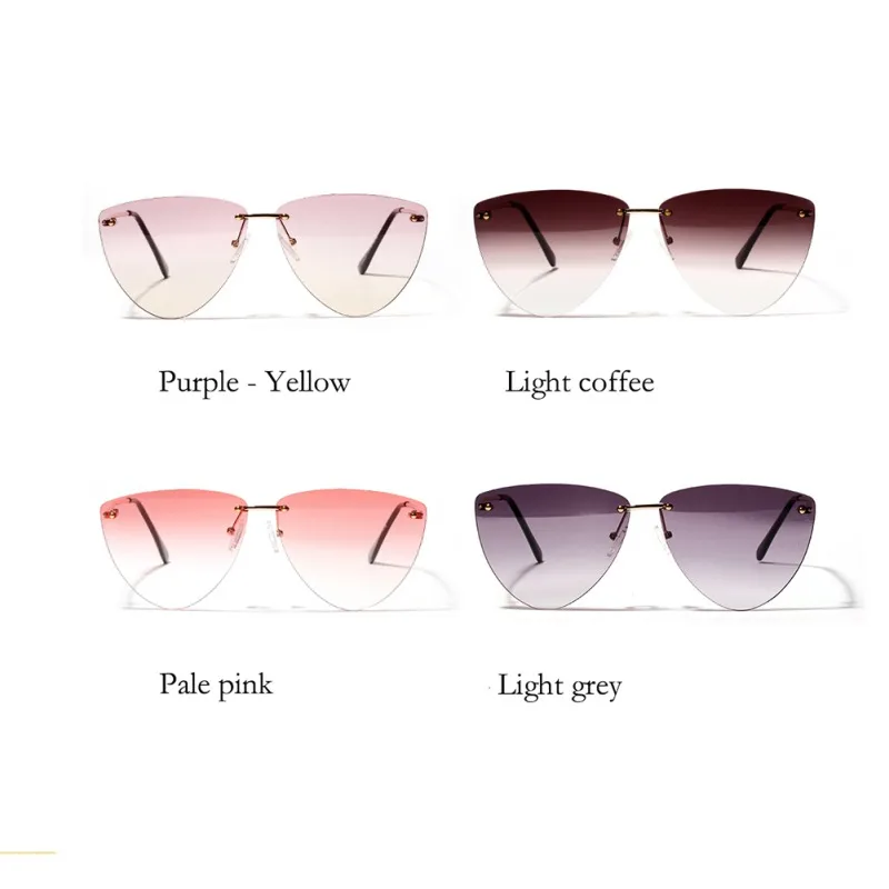 Gafas De Sol модные бескаркасные кошачий глаз бескаркасные Солнцезащитные очки женские прозрачные цветные линзы