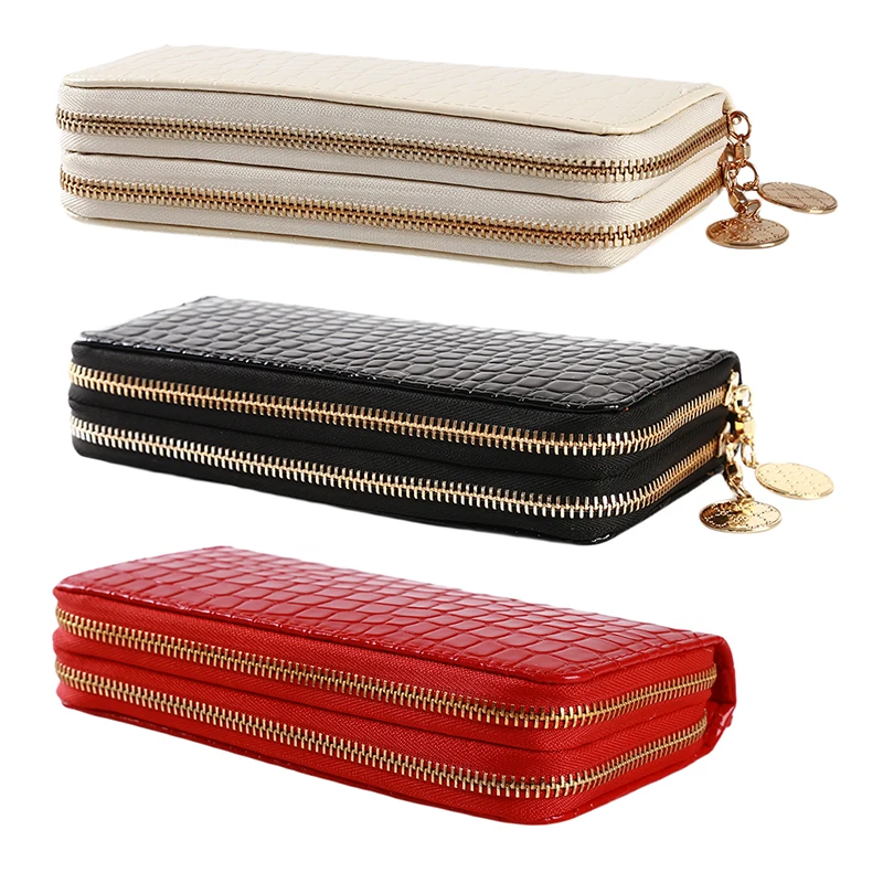 Женские кошельки на двойной молнии, Дамский модный бумажник, Женская длинная дизайнерская сумочка, сумка для телефона, высокое качество, красный/белый/черный