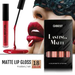 Qibest 4 шт. labiales Новая мода водонепроницаемая матовая жидкость Губная помада Косметика сексуальный блеск для губ комплект матовая нюдовая