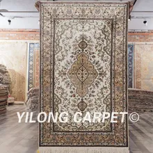 YILONG 3'x5' тавризский шелк ковер ручной вязки шелк бежевый изысканный персидские восточные ковры(LH851B3x5