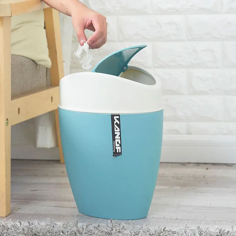 Home Fashion Plastic Trash Can Rolling Cover style Office Paper Basket