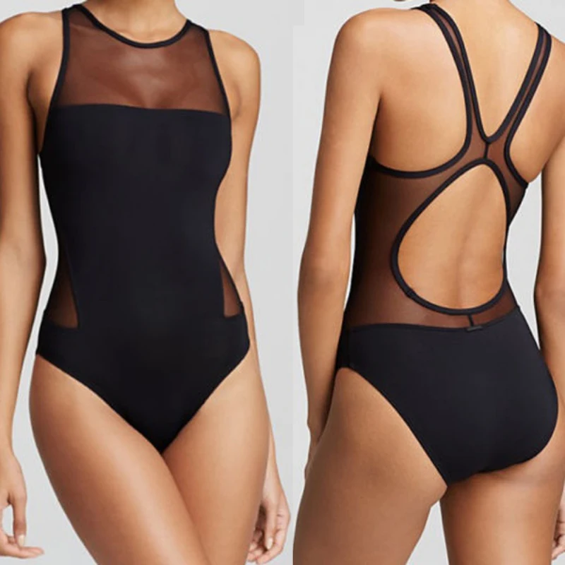 

*Sexy Women Mesh One-Piece Swimwear Lady Monokini Swimsuit Push Up Padded Bikini Backless Beachwear Bathing Suit Set