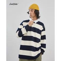SODAWATER Men Autumn Striped T Shirt Men Japan Style Turn Down Collar Long Sleeve Tshirt For Men 100% Cotton Couple Tees 94145SS SODAWATER Men Autumn Striped T Shirt Men Japan Style Turn Down Collar Long Sleeve Tshirt For Men 100% Cotton Couple Tees 94145SS