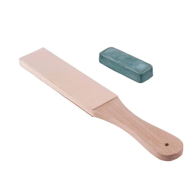 Messer Spitzer Set Holzgriff Leder Schärfen Streichriemen Handgemachte Rasierer Polieren Bord Und Polieren Wachs Leder Paste-in Schleifmaschinen aus Werkzeug bei