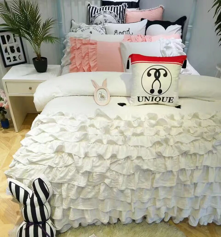 Princess style cake layers bedding full queen size ruffle falbala lace