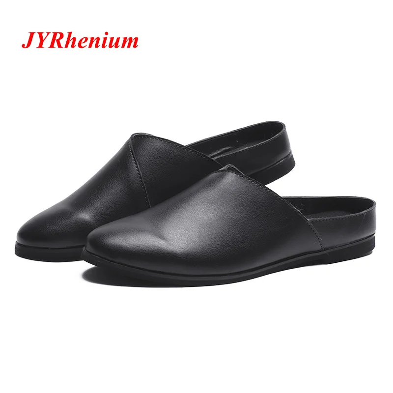 

JYRhenium 2018 New High Quality Winter Men's Leather Shoes Round Toe Slip-On Shoes Causal Flats Black White Comfortable Footwear