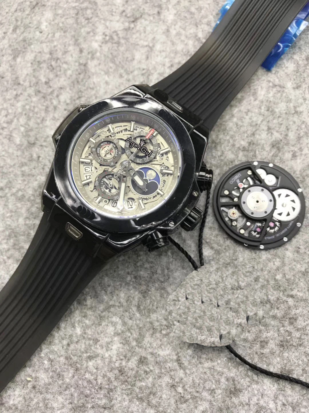 

Luxury Brand New Men Chronograph White Silver Plastic Stainless Steel Sapphire MoonPhase Transparent Blue Black Luminous Watches