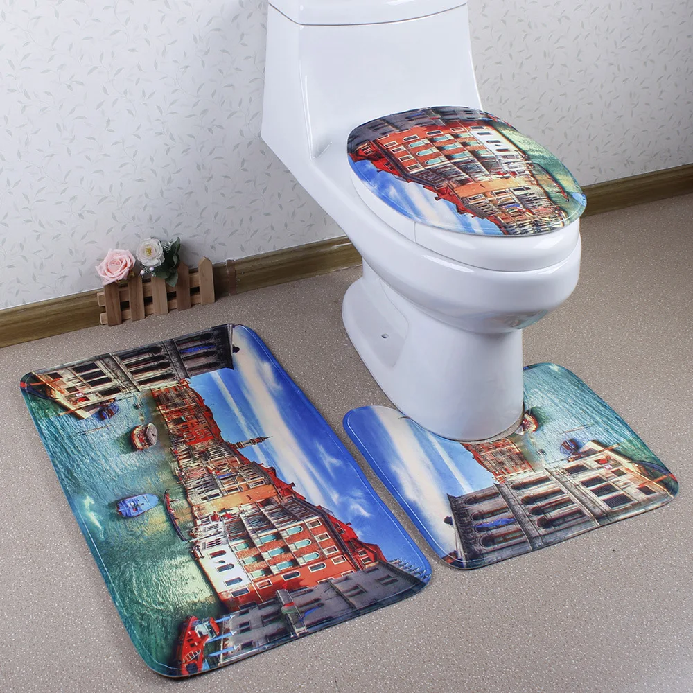 Европейский и американский стиль ванная комната туалет 3 шт./компл. Лондонский автобус Венеция Статуя Свободы печать коврик ковер - Цвет: D