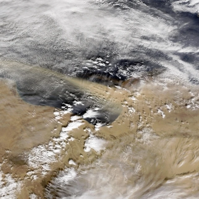 Dust blows off the coast of Libya heading over the Mediterranean Sea Poster Print (34 x 22)
