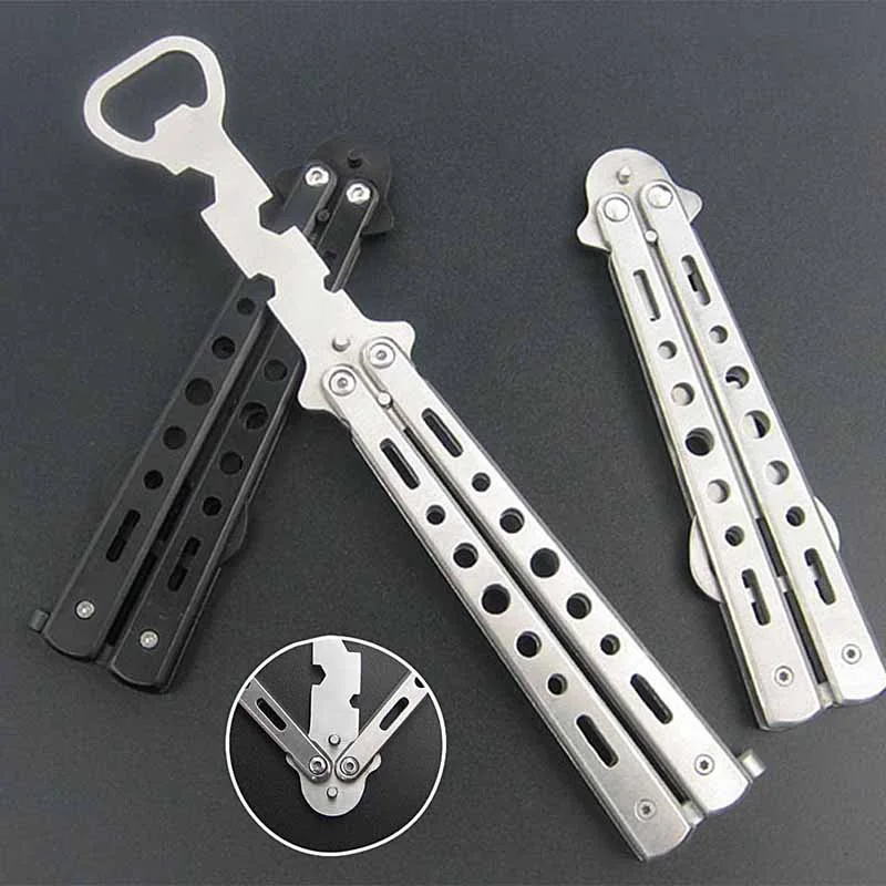 Outdoor Multi function Tools Silver Steel Practice Balisong Butterfly