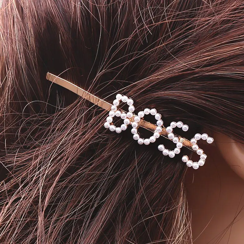 

1PC GIRL BOSS KISS Letter Hairpins Hair Clips for Girls Women Styling Tool Hairgrip Pearl Barrette Female Hair Accessories