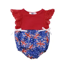 2018 модная одежда для новорожденных девочек хлопковый кружевной флаг комбинезон с принтом, комплект одежды для детей от 0 до 24 месяцев