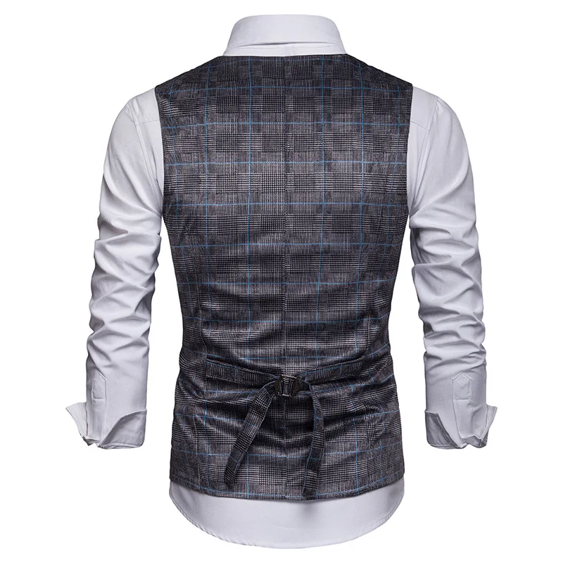 Мужской Клетчатый плед, жилет, приталенный двубортный жилет, мужская ...