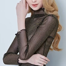 Ruffle hem purler turtleneck sexy gauze basic shirt single tier long-sleeve shirt 2017 spring and summer top female 27162 Ruffle hem purler turtleneck sexy gauze basic shirt single tier long-sleeve shirt 2017 spring and summer top female 27162