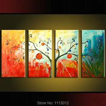 

Abstract Red Tree Of Life Oil Painting Hand Painted 4 Panel Arts Set Home Decor Modern Wall Picture For Living Room For Sale