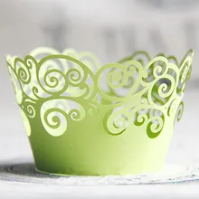 Зеленая кружевная обертка для кекса, лазерная резка для маффинов и капкейков чашки обертка жемчужная бумажная упаковка для свадебной вечеринки украшения