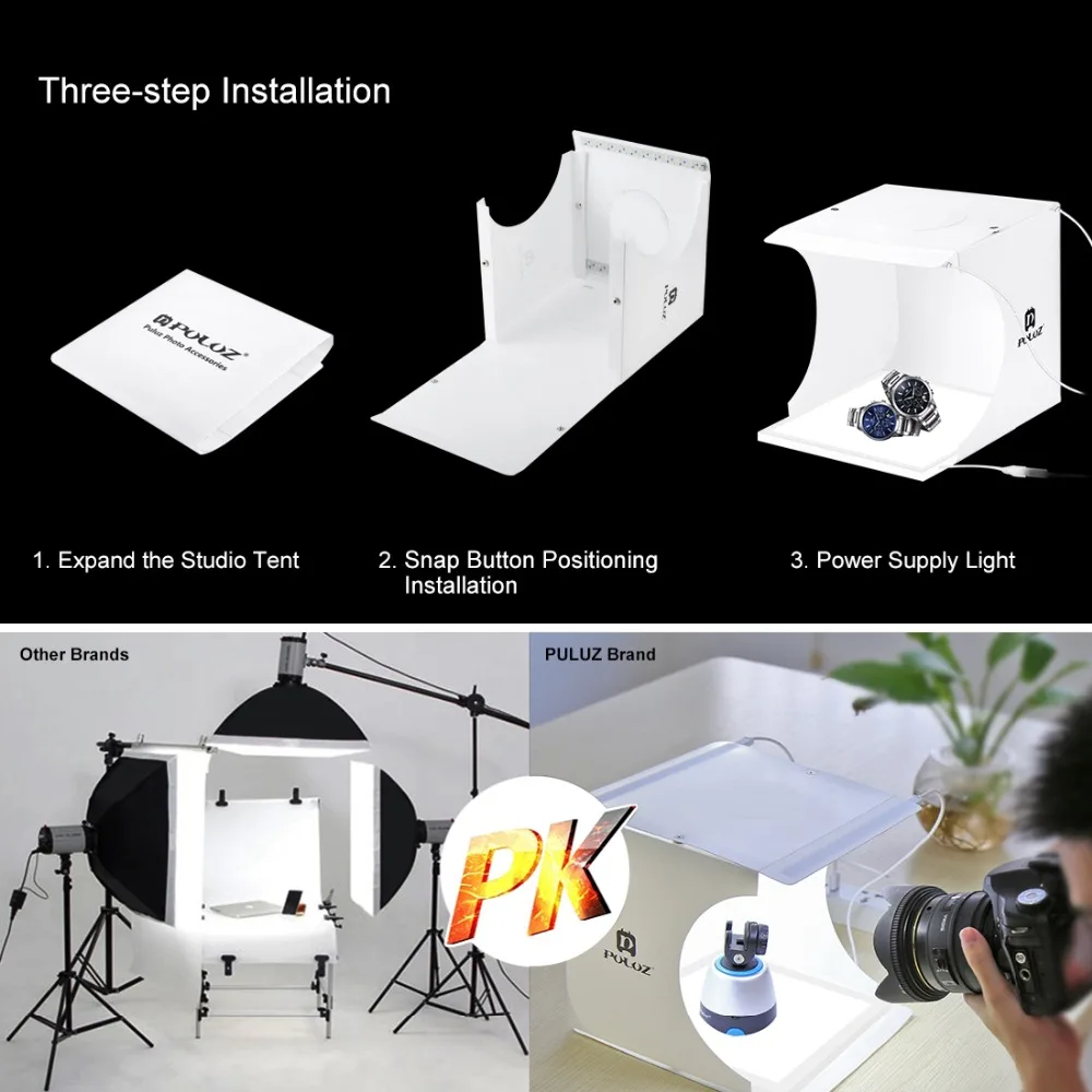 SOFTBOX BOX LUCE LED Photo Studio 20 X 20 con 6 sfondi KIT scatola 6000°k USB 