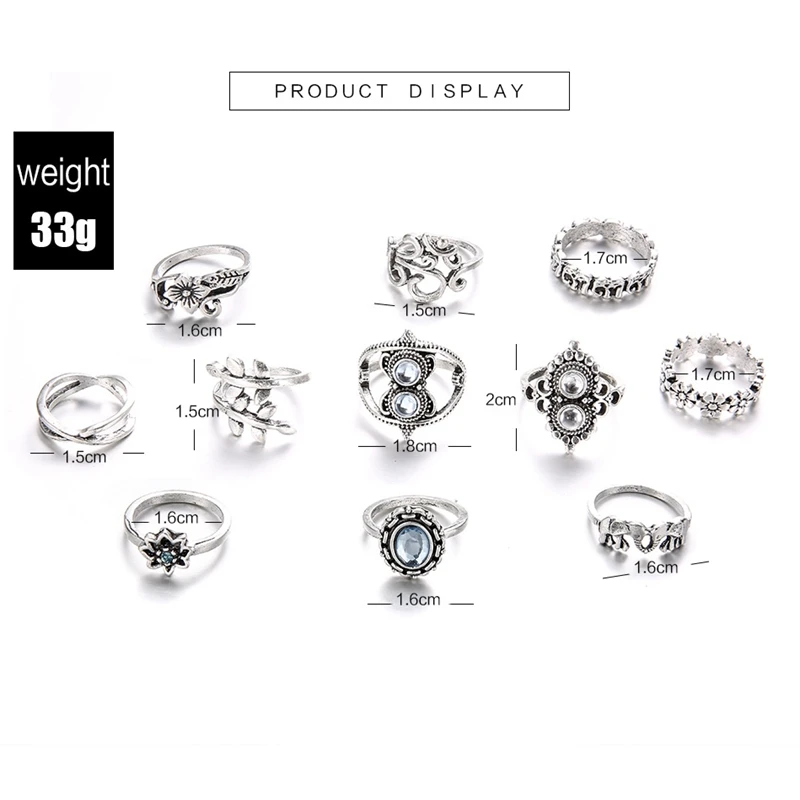 Antique silver 2 комплекта европейских и американских модных колец набор старинных серебряных костяшки пальцев слона лотоса кольца для женщин ювелирные изделия подарок G-8 - Цвет основного камня: Antique silver