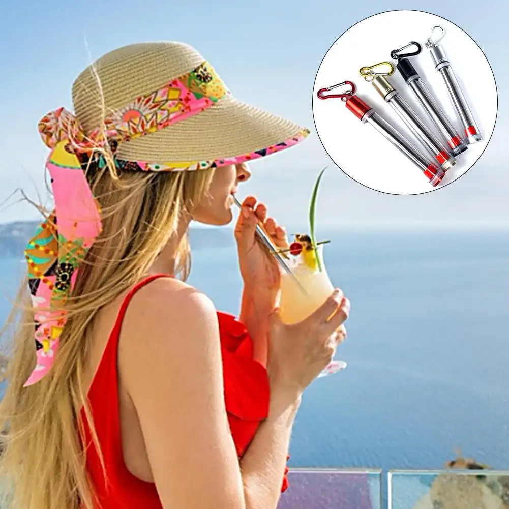 New Portable Stainless Steel Telescopic Drinking Straw Travel Straw Reusable Straw with 1 Brush and Metal Carry Case