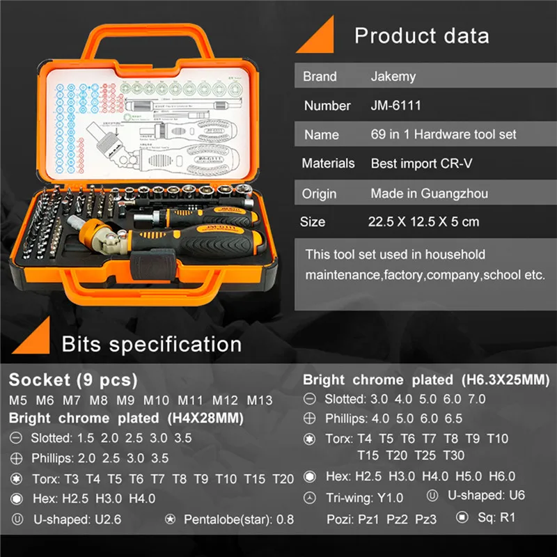 Оптовая продажа JM-6111 69 In1 Набор отверток точность Multi Функция для мобильного телефона компьютера бытовой Приспособления Repair Tool Kit