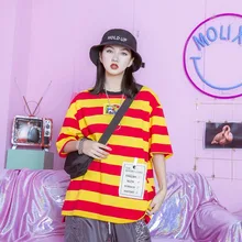 Оригинальные уличные оригинальные домашние персонажи столкновения Цвета Большая полоса прикреплены Письмо Свободные BF парные футболки с коротким рукавом