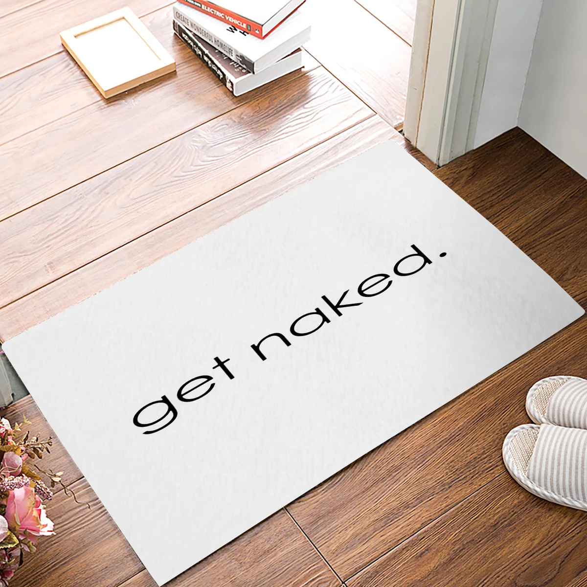 Простой дизайнерский напольный коврик CHARMHOME с надписью Get Naked черный белый для