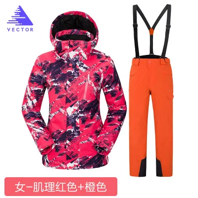 Зимний лыжный костюм женский бренд высококачественный лыжный жакет и брюки зимние теплые водонепроницаемые ветрозащитные лыжные и сноубордические костюмы - Цвет: Слоновая кость