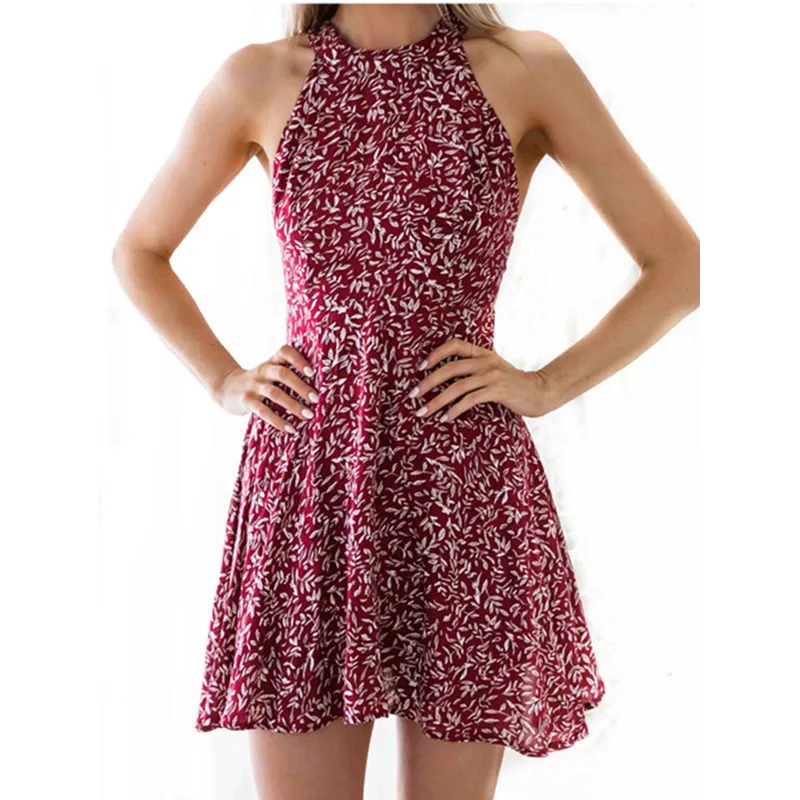 

Summer dresses 2019 fashion sexy Halter Print Mini Women Dress Bohemian Backless A-Line sleeveless Vestido