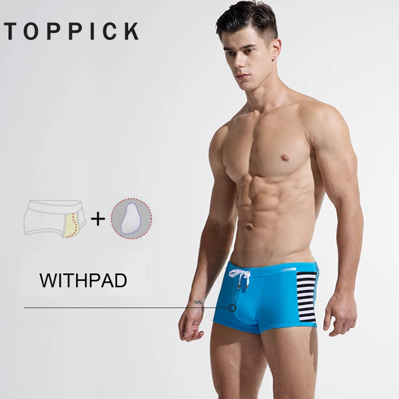 

Toppick Sexy Man Swimwear Swimsuits With Pad Horizontal Stripes Beachwear Zwembroek Heren Men's Swimming Trunks For Bathing
