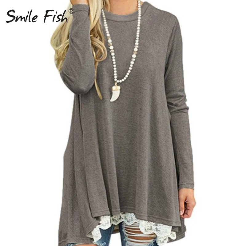 Loose Shirts Winter 2018 Basic Lace Shirt Track Jumper Tunic Casual Autumn Femme Blouse Women Blouses Tops Long Blusas GV184 Blouses