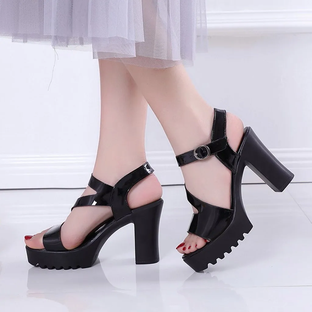 

Zapatos Mujer Summer Sandals Thick With Fish Mouth Shoes Women Peep Toe Pumps Shoes High Thick Heel Platform Buckle Strap Shoes
