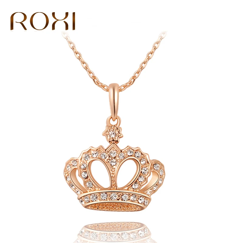 

ROXI Crown Pendant Necklace Women Rose Gold Color Fashion Crystal Necklace Wedding Choker Jewelry for Girls 2017 collares mujer