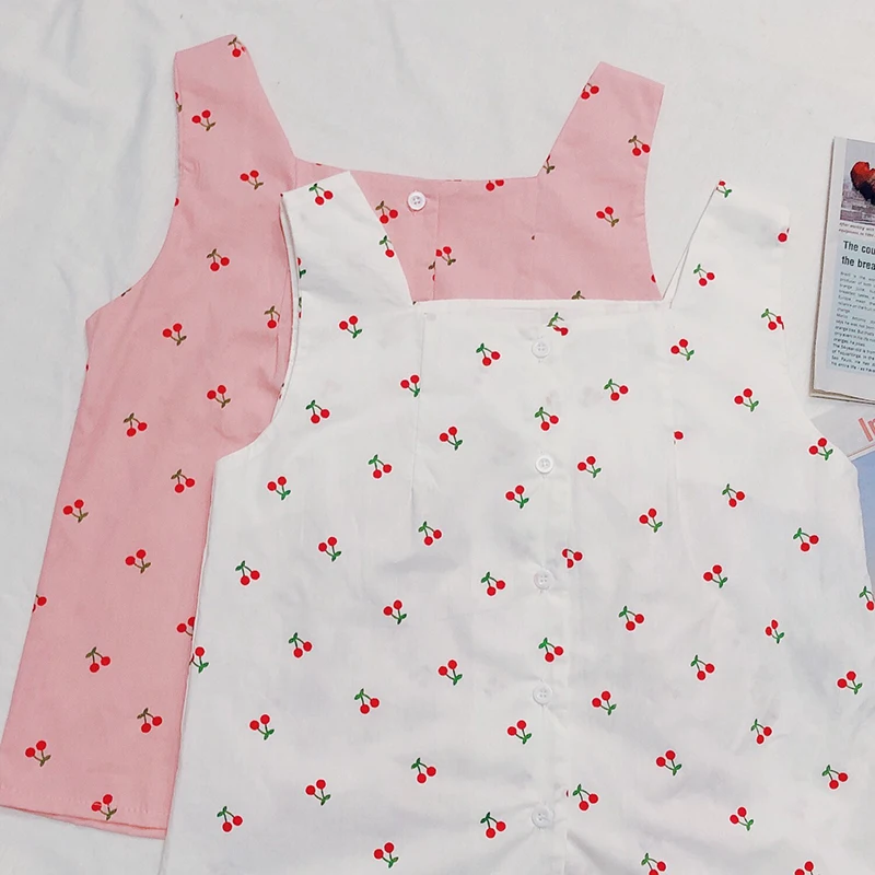 sweet fruits print button summer new Tanks Camis tops fashion brand Korean style Women's Clothing high quality modis hot sale