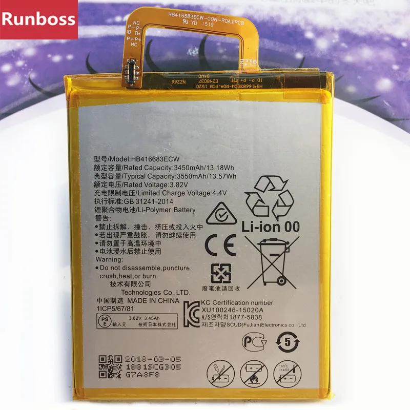 

100% New Original 3550mAh HB416683ECW Battery For Huawei Nexus 6P A1 A2 H1511 H1512 Cell Phone Batteries