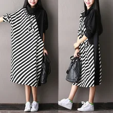 New–2016 female new autumn fashion stripe all-match midguts batwing sleeve dress plus size turtleneck basic dress
