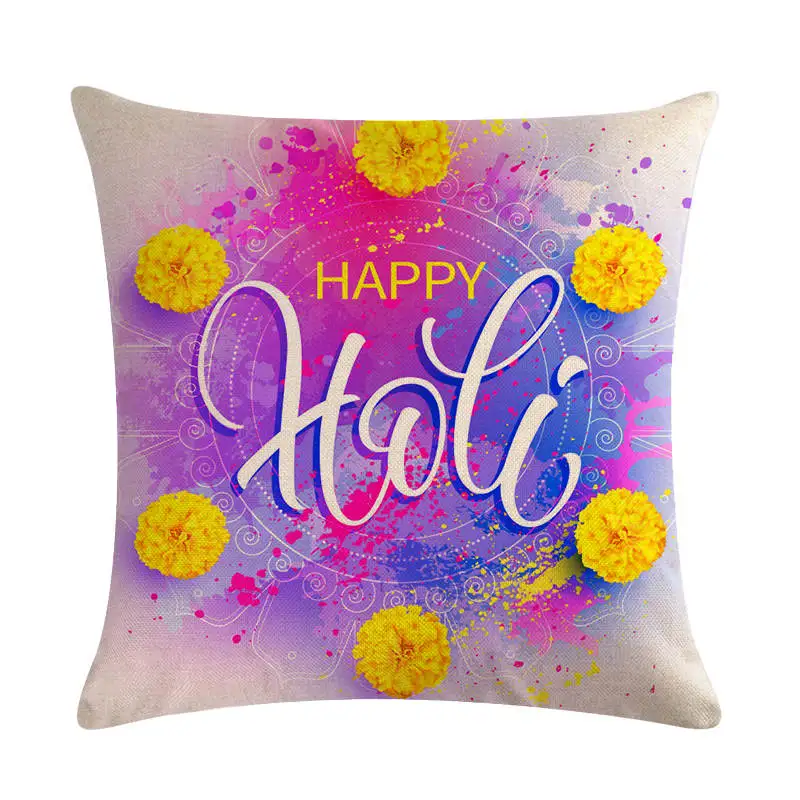 Happy Holi Festival of Color наволочки индийские льняные хлопковые 45X45 см Наволочки