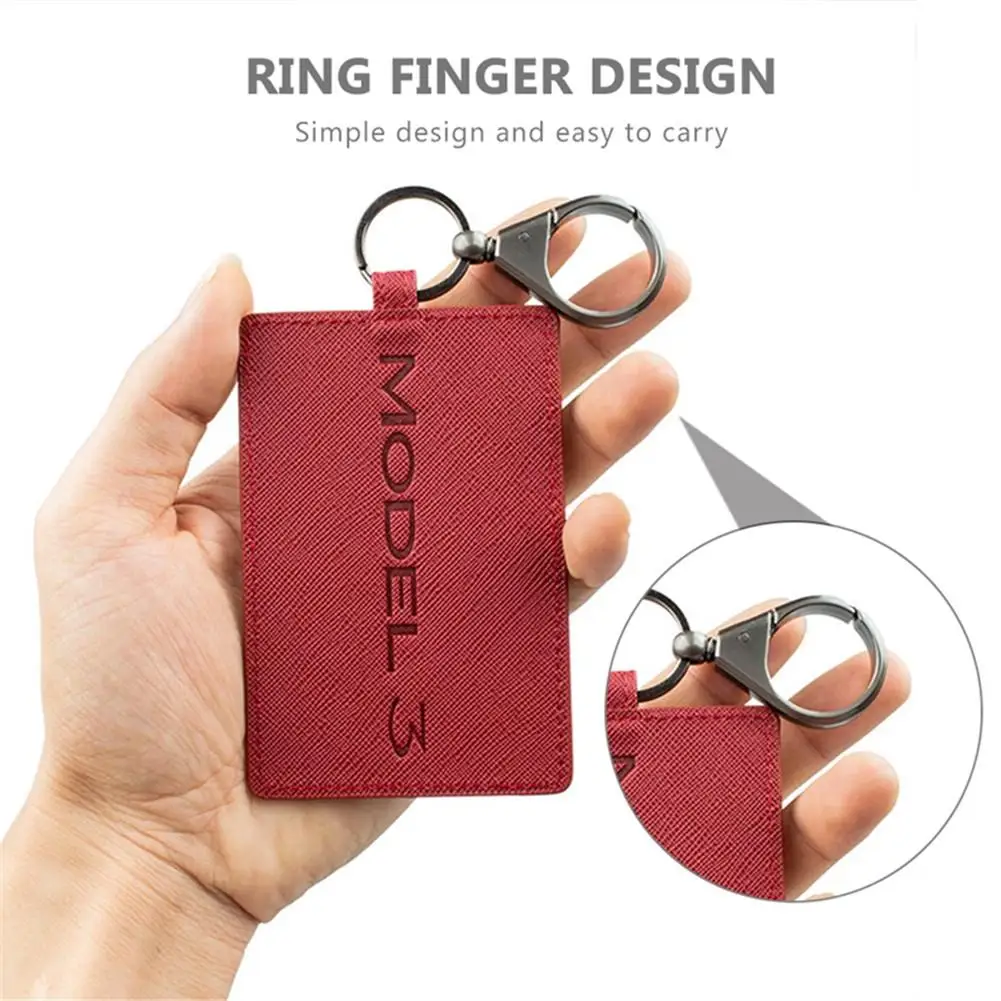 Red Car Leather Key Card Protector Key Bag Key Chain Card Holder Key Cover for Tesla Model 3