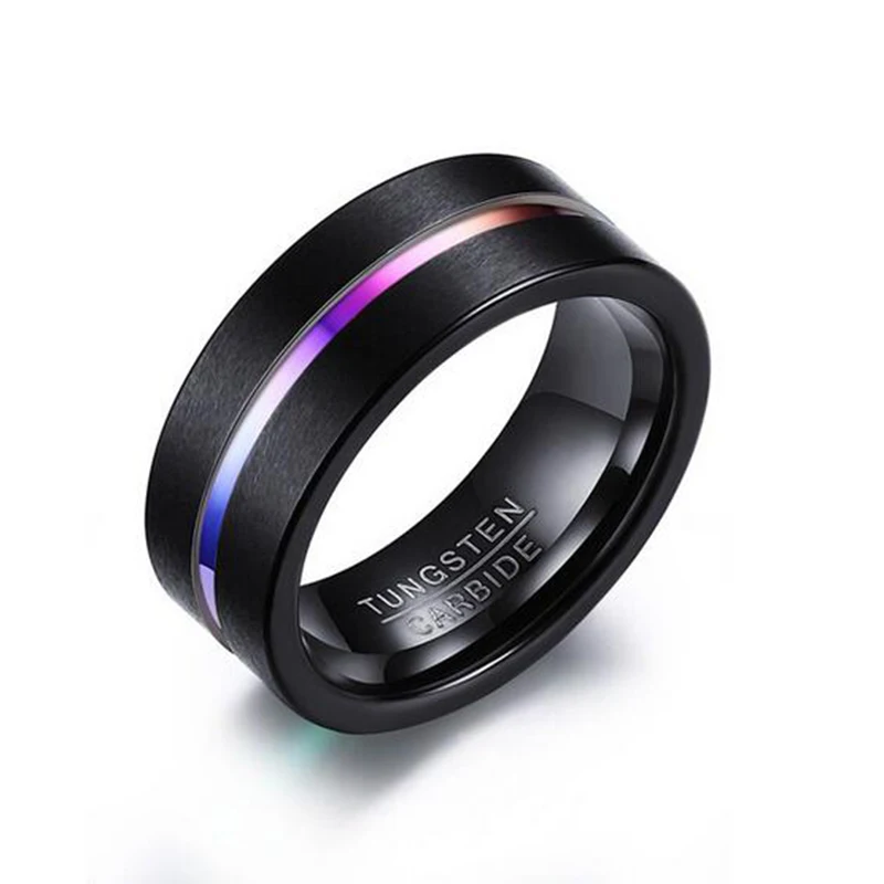 

Male Black Ring Quality 8mm Tungsten Carbide Band Ring Heavy Steel Punk Ring for Men