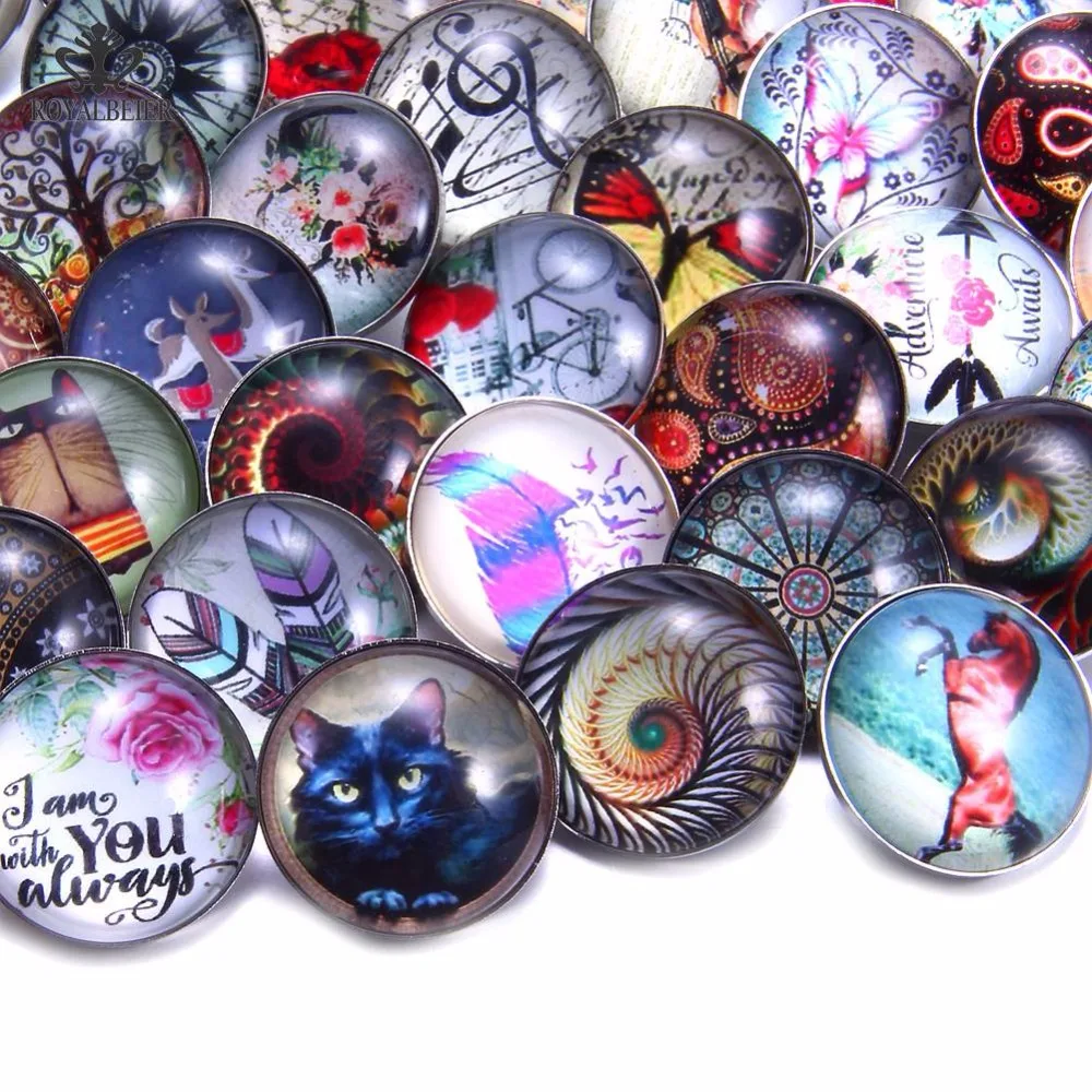 

Royalbeier 10 or 20pcs Mixed Color Snap Button Jewelry 12mm Glass Charms Black Cat Beads Fit Snap Bracelet Snap Jewelry