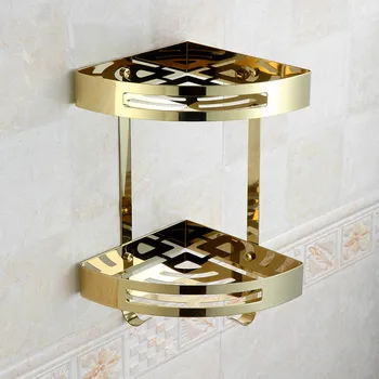 

European Style Gold Antique 2 Tier Bathroom Shelves /Rack 304 Stainless Steel Wall Towel Washing Shower Basket Bar Shelf Ub10